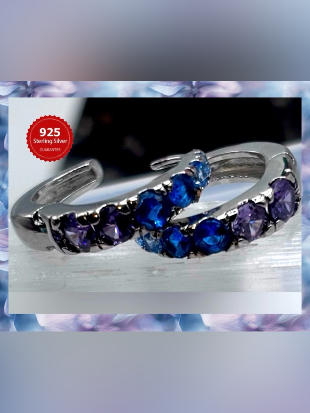 925 Sterling Silver Small Hoops
Beautiful Blue & Purple Stones.
Brand New
